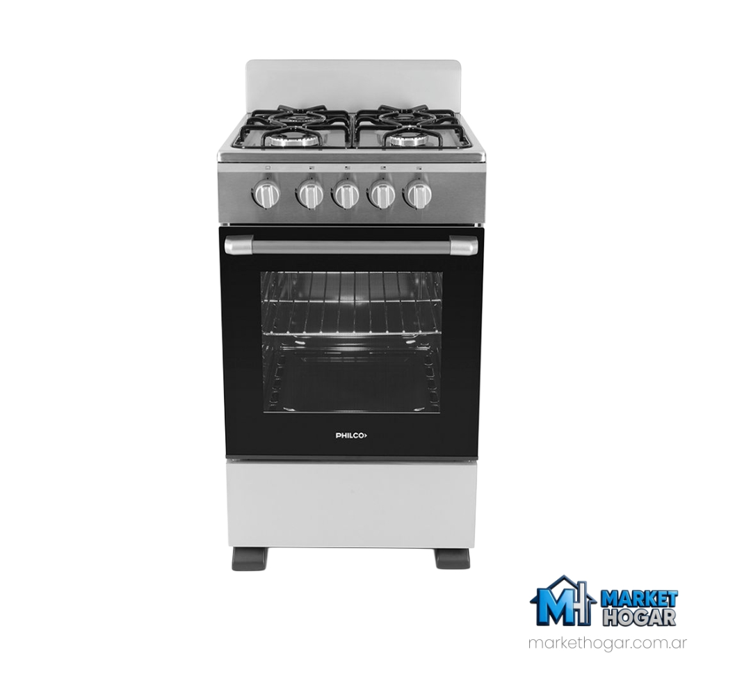 Cocina Philco Gas Essential 50 cm Plata 4 Hornallas con Horno Amplio