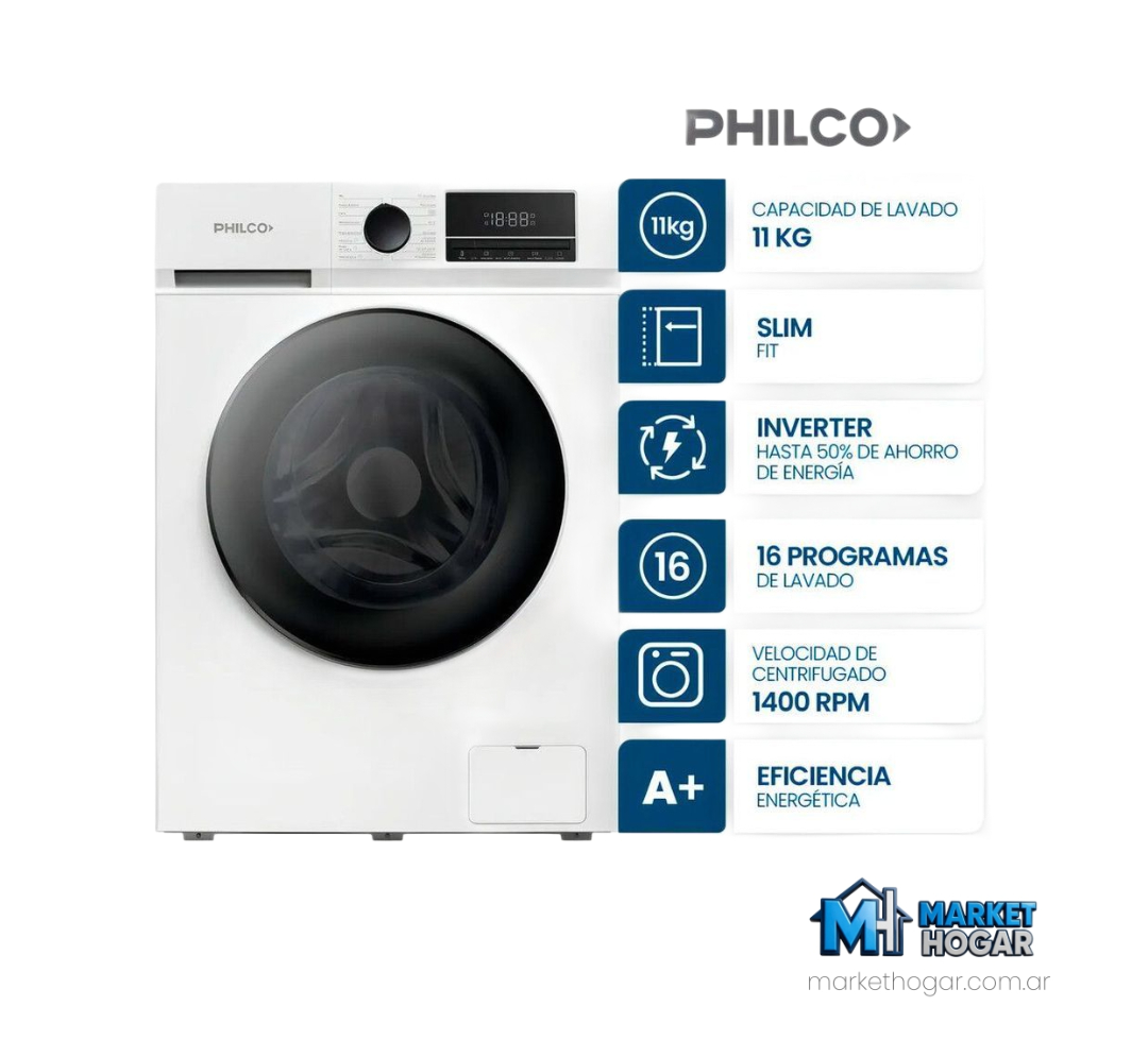 Lavarropas Philco 11 Kg Carga Frontal Inverter Blanco