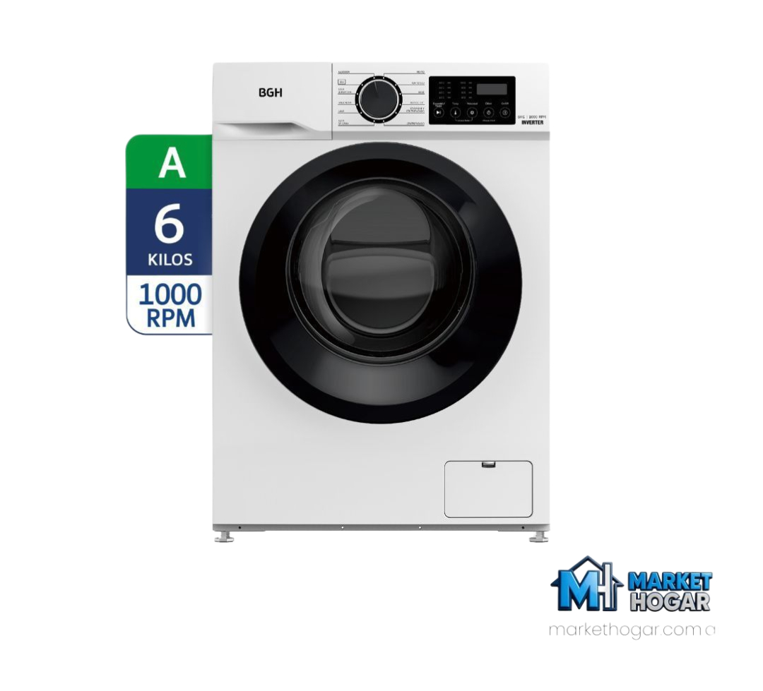 Lavarropas BGH 6 Kg Carga Frontal Automatico Inverter 1000 RPM Blanco