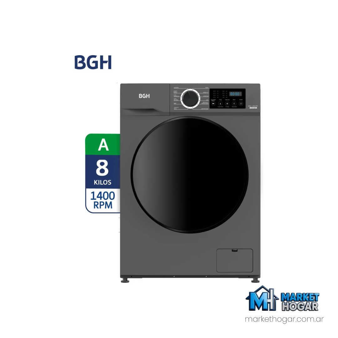 Lavarropas BGH 8 Kg 1.400 RPM Inverter Silver