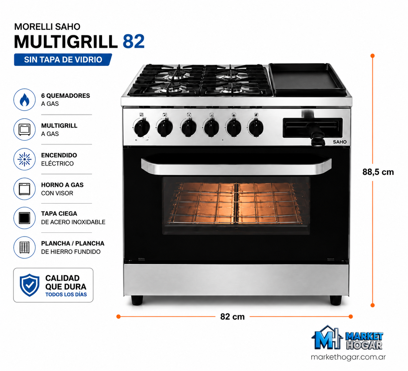 Cocina Morelli 82 Cm Multigrill + Horno con Visor - Carlitera y Plancheta - Image 2