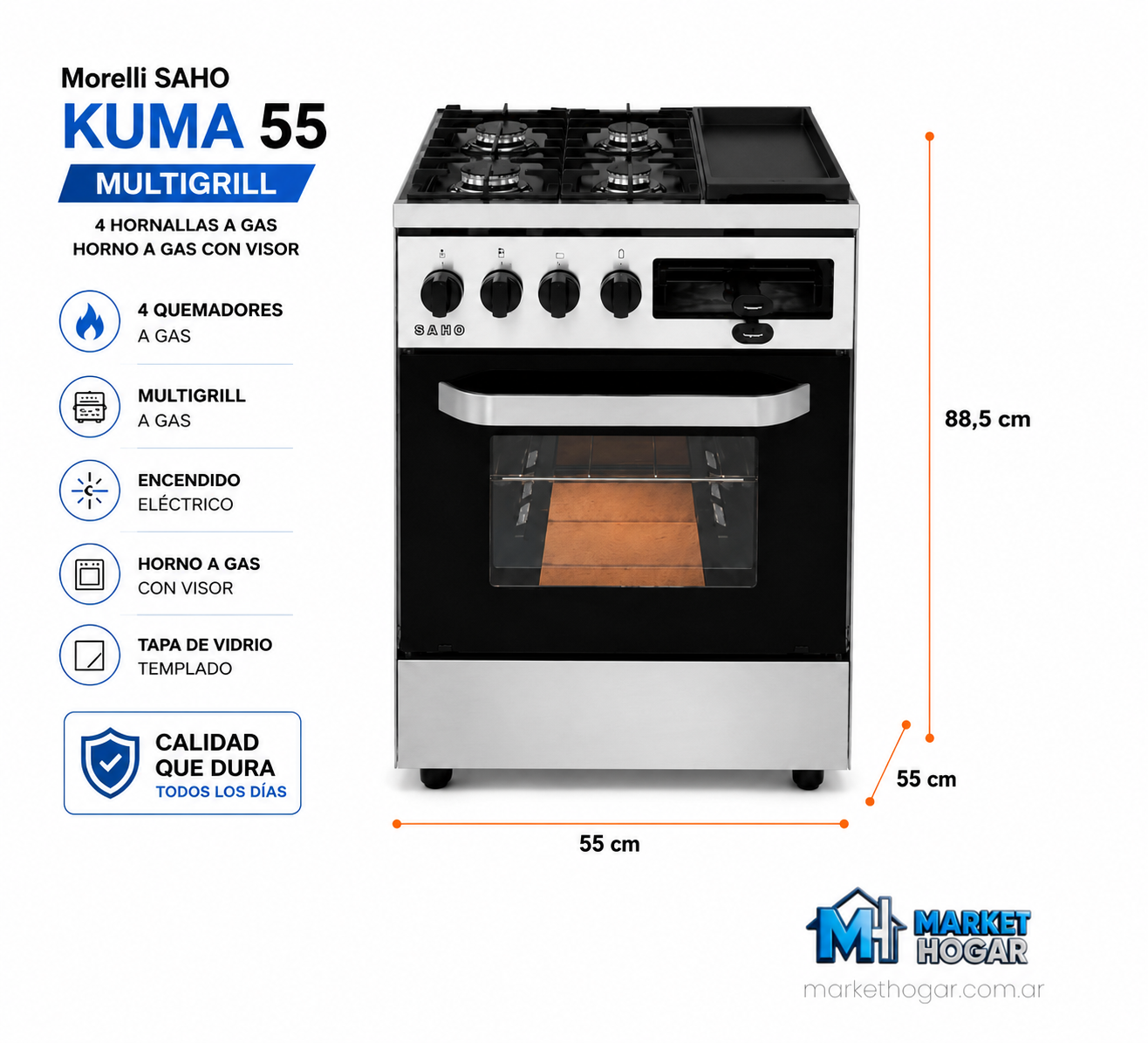 Cocina Morelli Saho Kuma 55 Cm Multigrill + Horno con Visor - Image 2