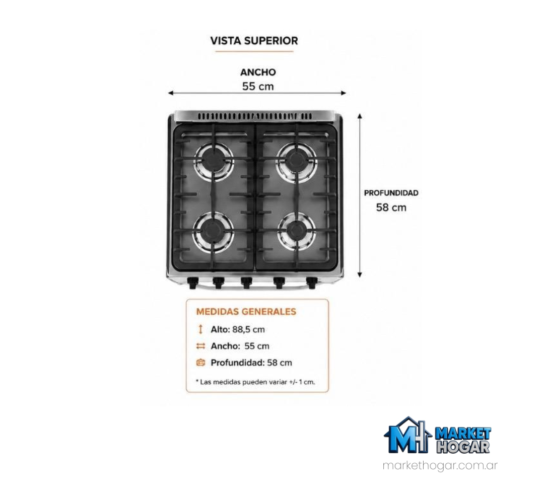 Cocina Saho Kuma Morelli 55 Cm 4 Hornallas + Horno con Visor - Image 2