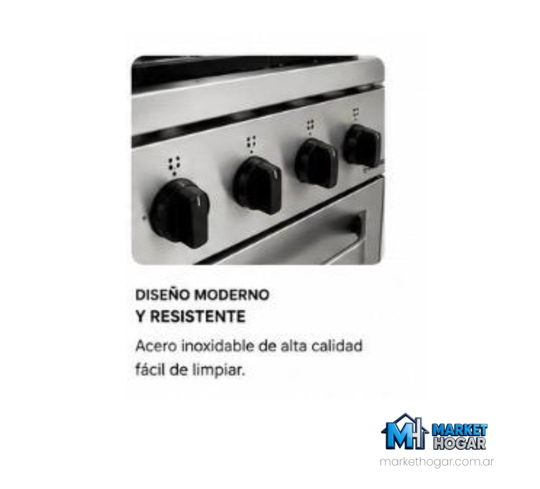Cocina Morelli Kuma 55 Cm 4 Hornallas de Acero + Horno con Visor - Image 4