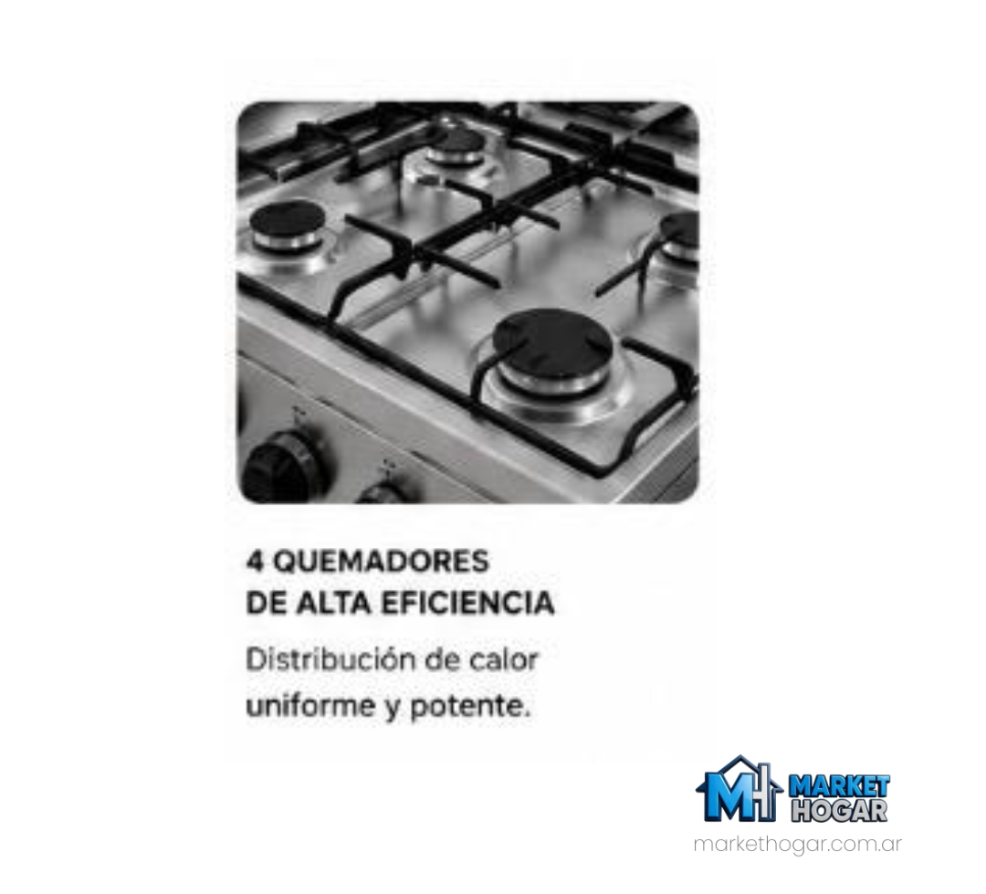 Cocina Morelli Kuma 55 Cm 4 Hornallas de Acero + Horno con Visor - Image 3