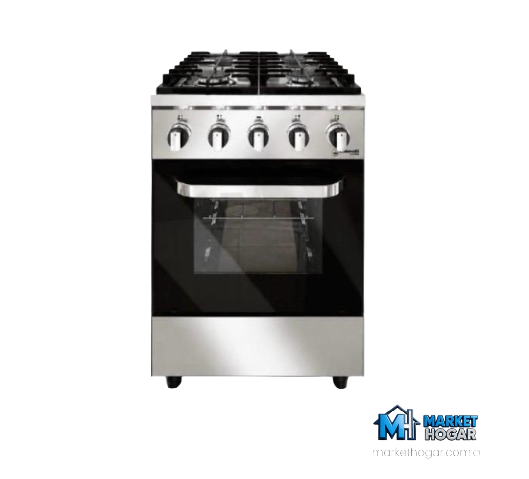 Cocina Morelli Kuma 55 Cm 4 Hornallas de Acero + Horno con Visor
