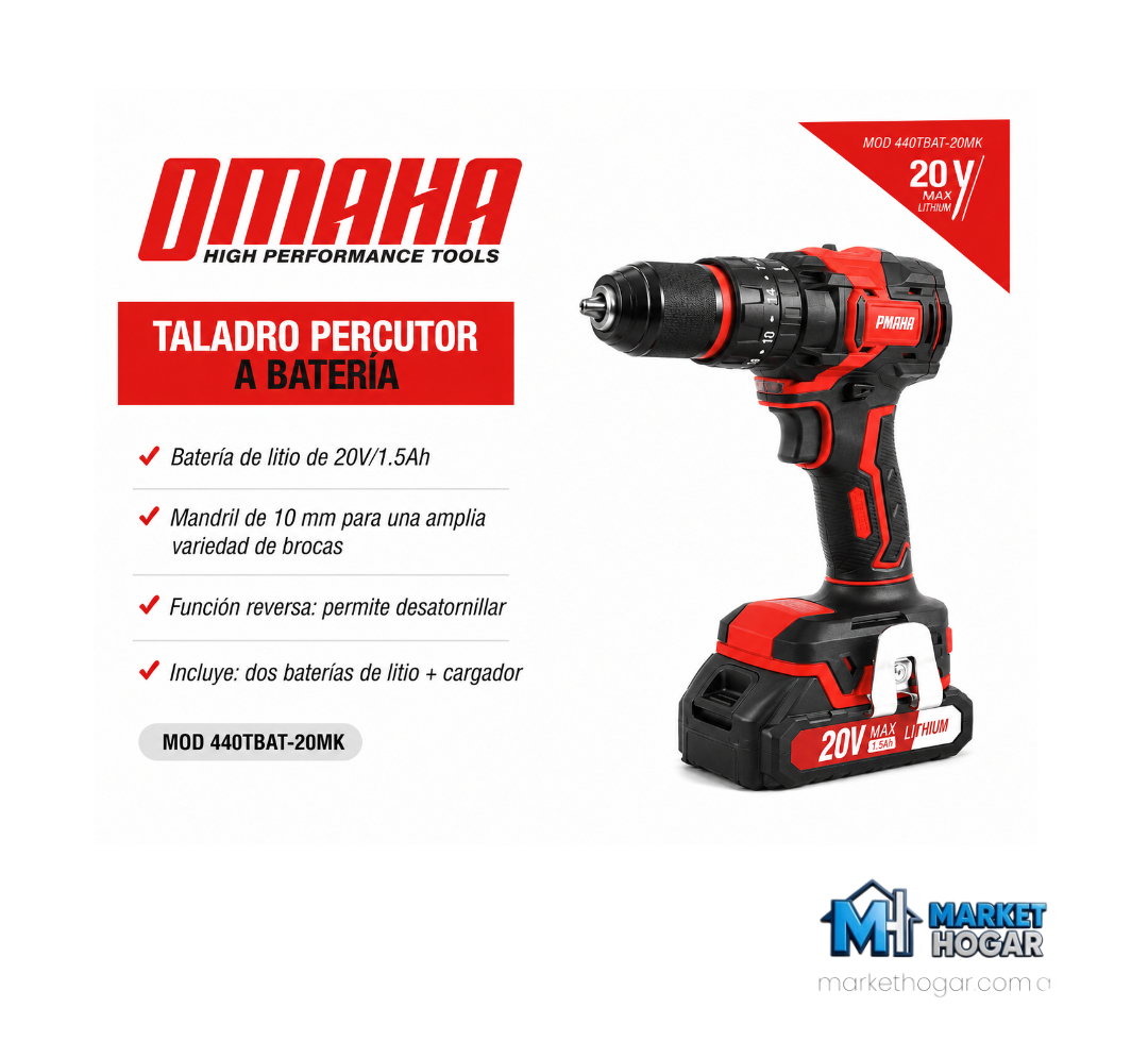 Taladro Percutor a Batería OMAHA 20V – Potencia y Precisión - Image 2