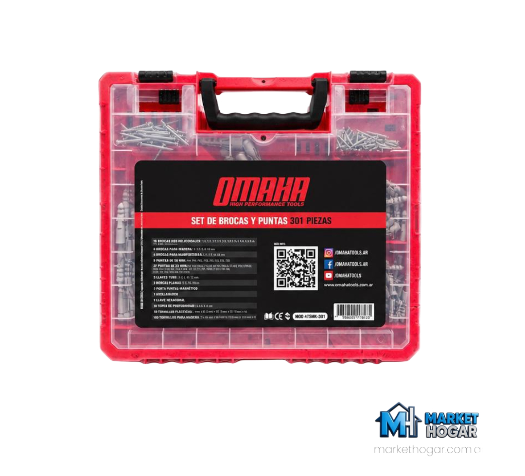 Set de Brocas y Puntas Omaha 301 Piezas con Estuche Organizador