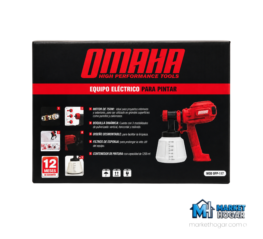 Equipo Eléctrico para Pintar Omaha 750W Profesional con Depósito de 1200 ML
