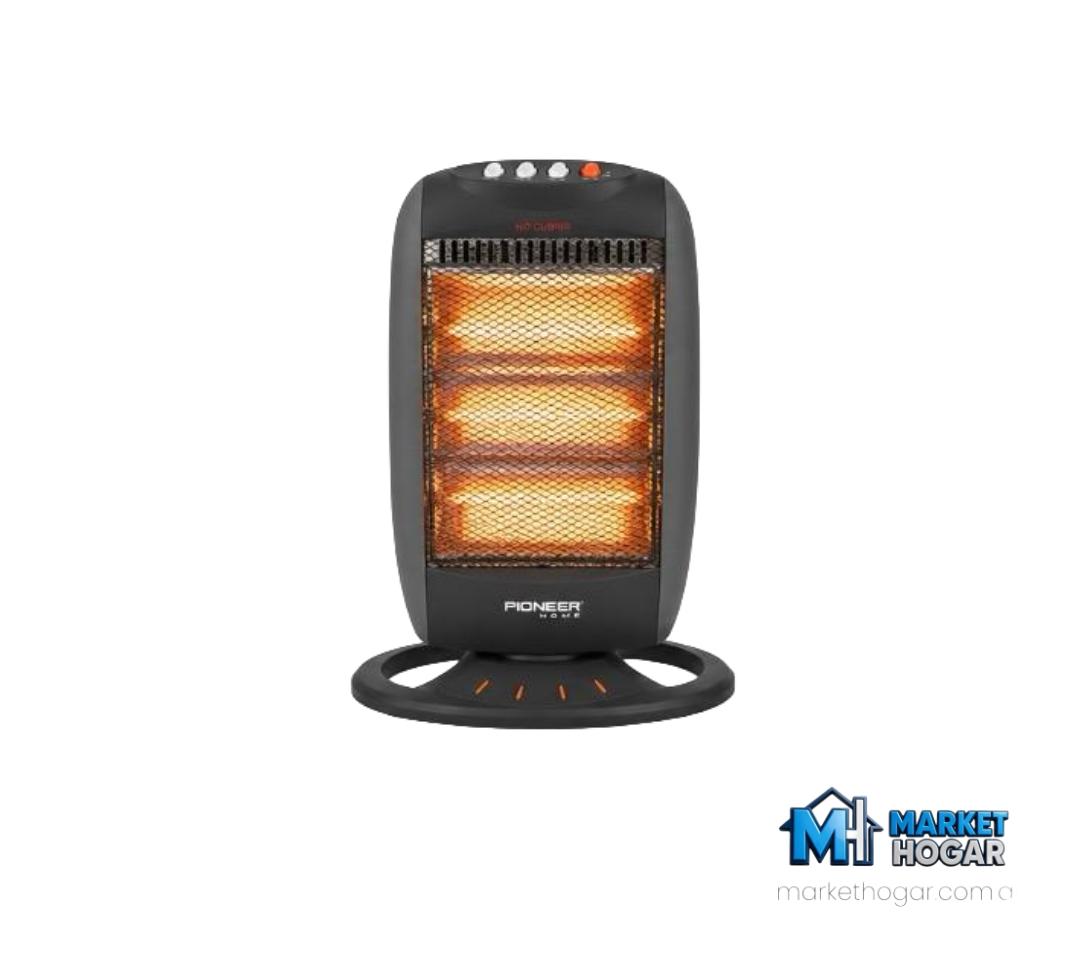 Estufa Halógena Pioneer 3 Niveles de Potencia + 3 Velas