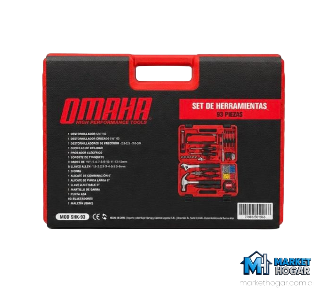 Juego de Herramientas Omaha 93 Piezas con Maletín Rígido