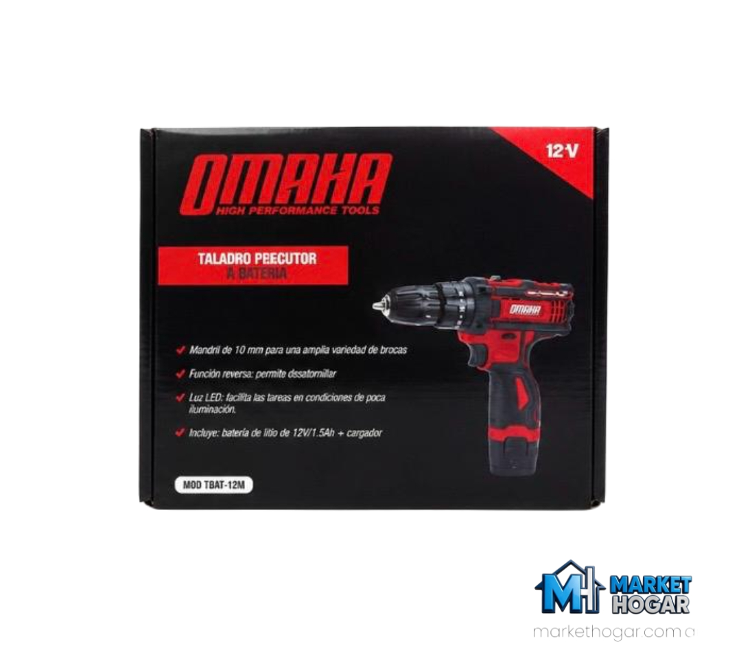 Taladro Percutor Inalámbrico Omaha 12V con Batería de Litio y Cargador