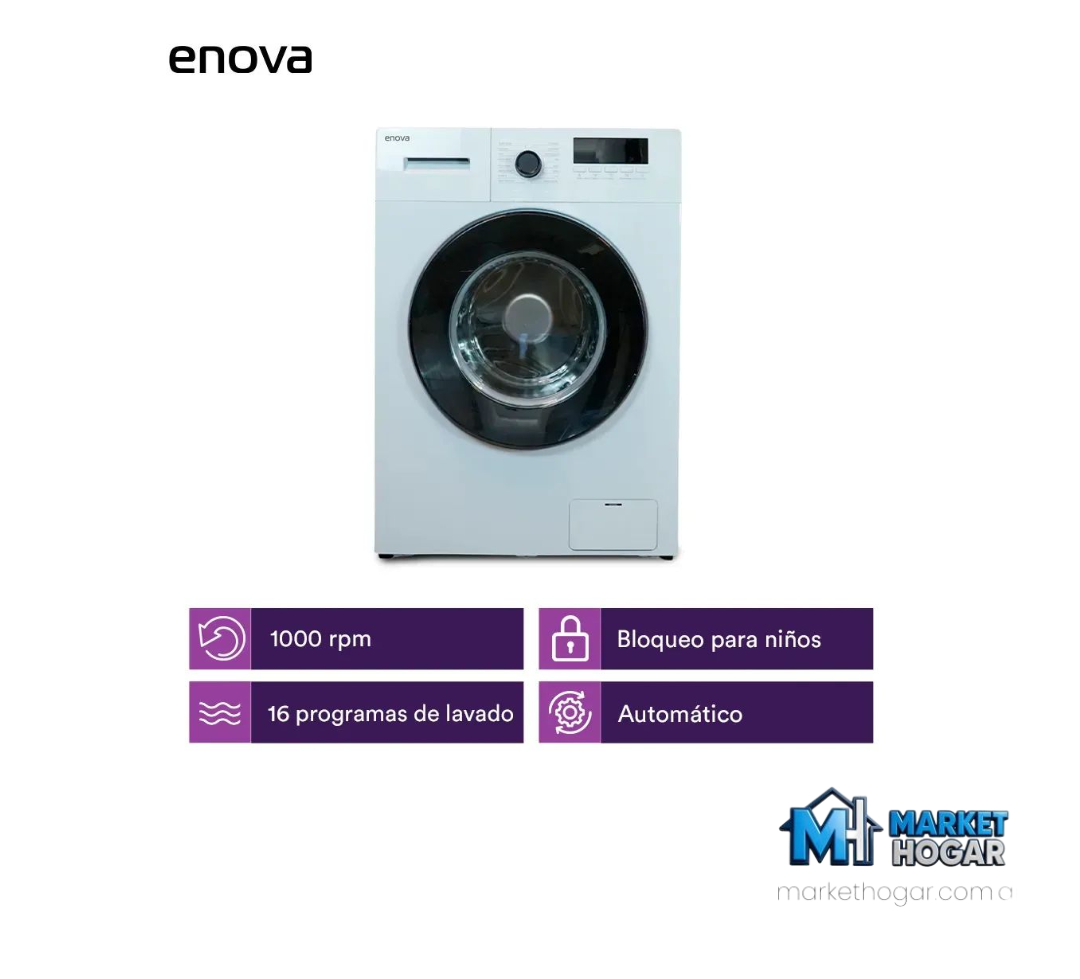 Lavarropas Enova Inverter Carga Frontal 6 Kg 1000 RPM Blanco - Image 4