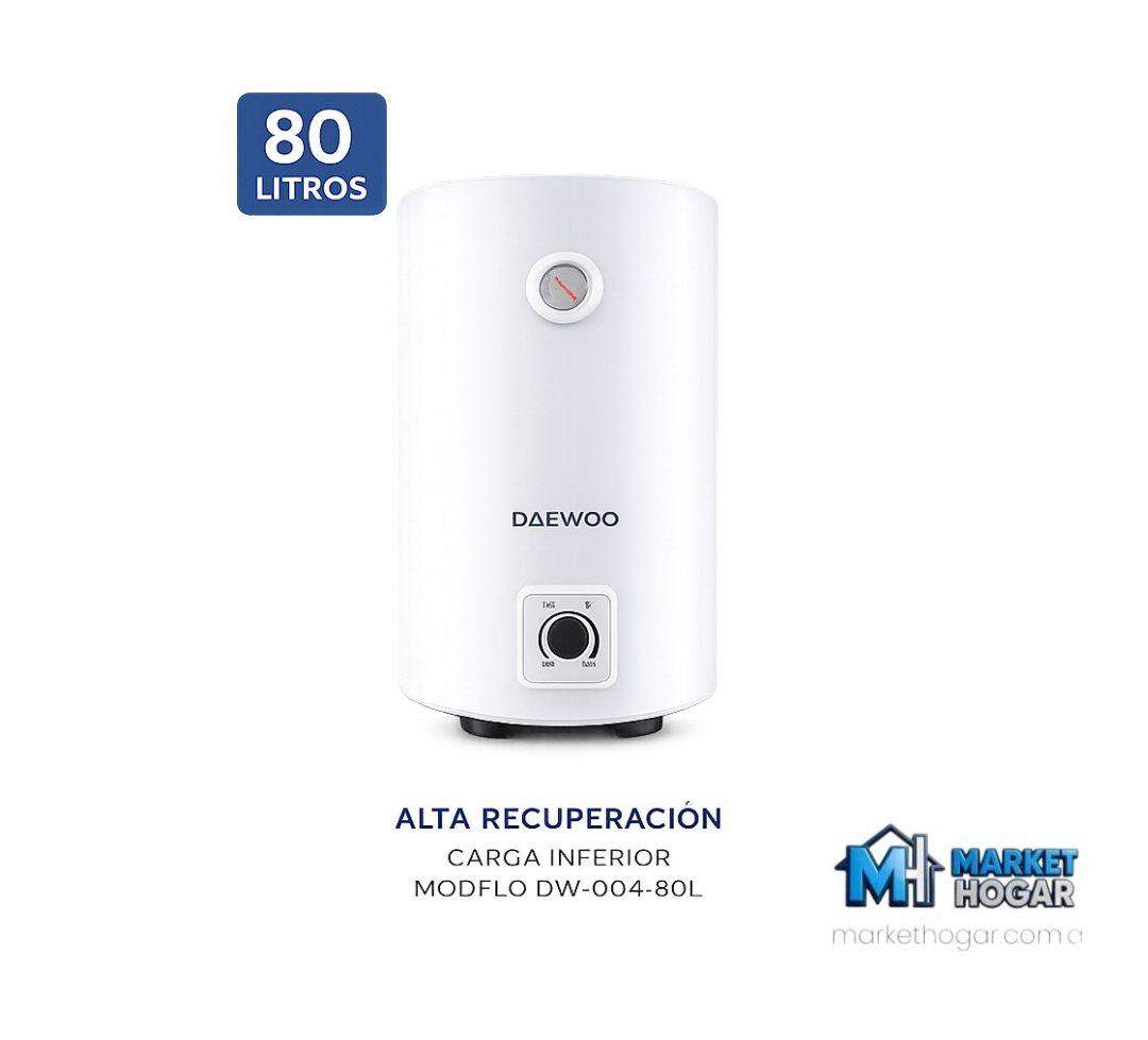 Termotanque Eléctrico Daewoo 80 Lts Carga Inferior 3000W de Alta Recuperación