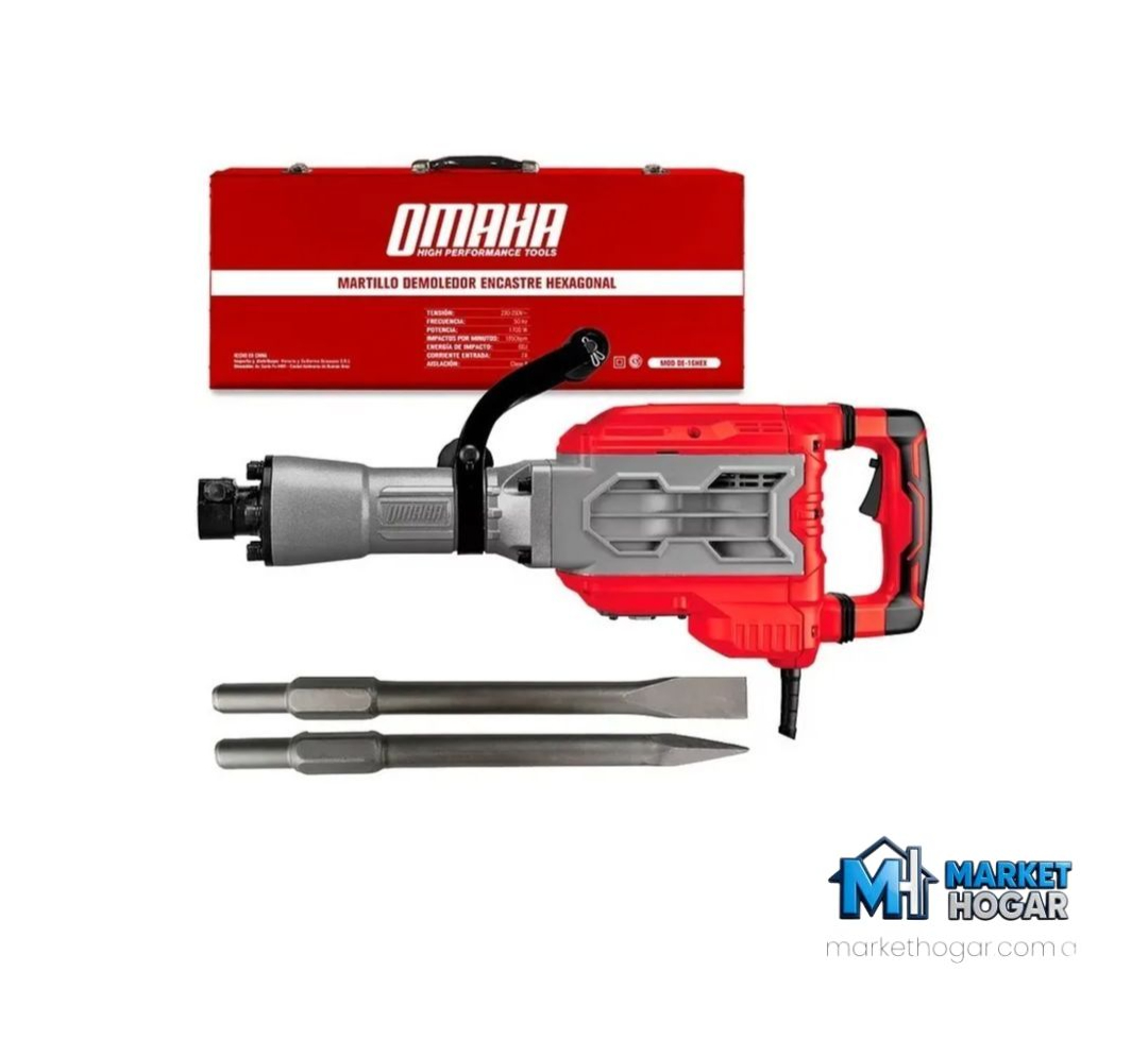 Martillo Demoledor HEX 2.3 HP + 60 Joules con Maletín Metálico Omaha**