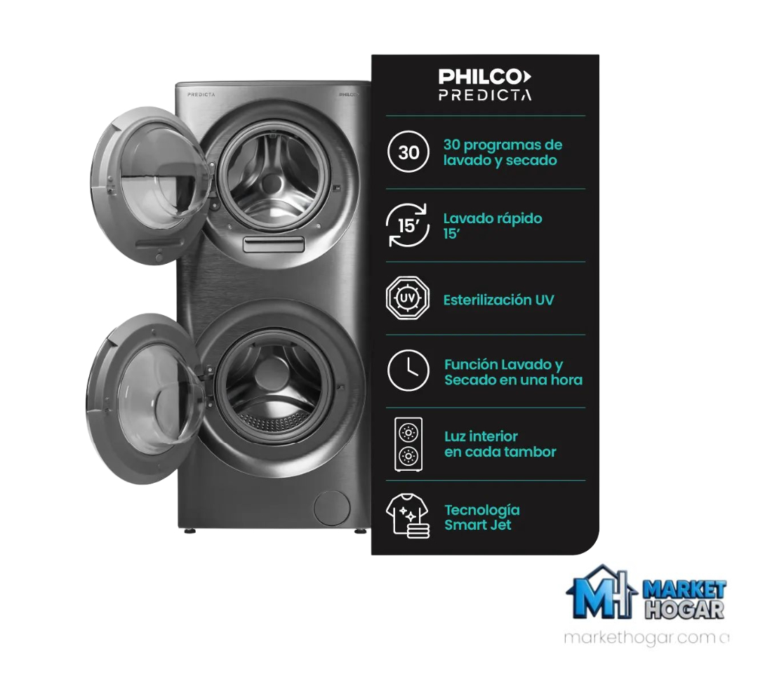 Torre de Lavado Philco Predicta Inverter 15 Kg de Lavado + 7 Kg de Secado - Image 3