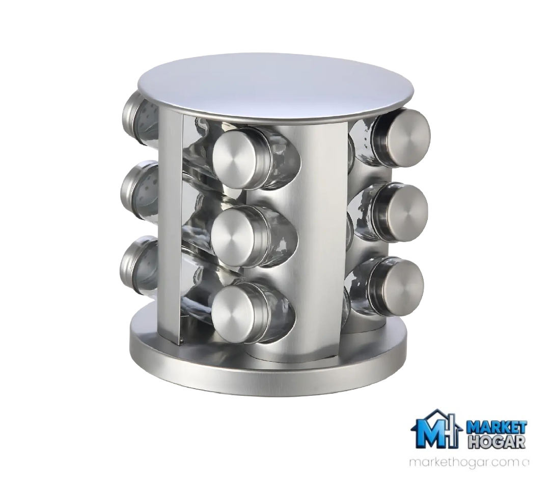 Especiero Circular de Acero Inoxidable Giratorio 360º + 12 Frascos