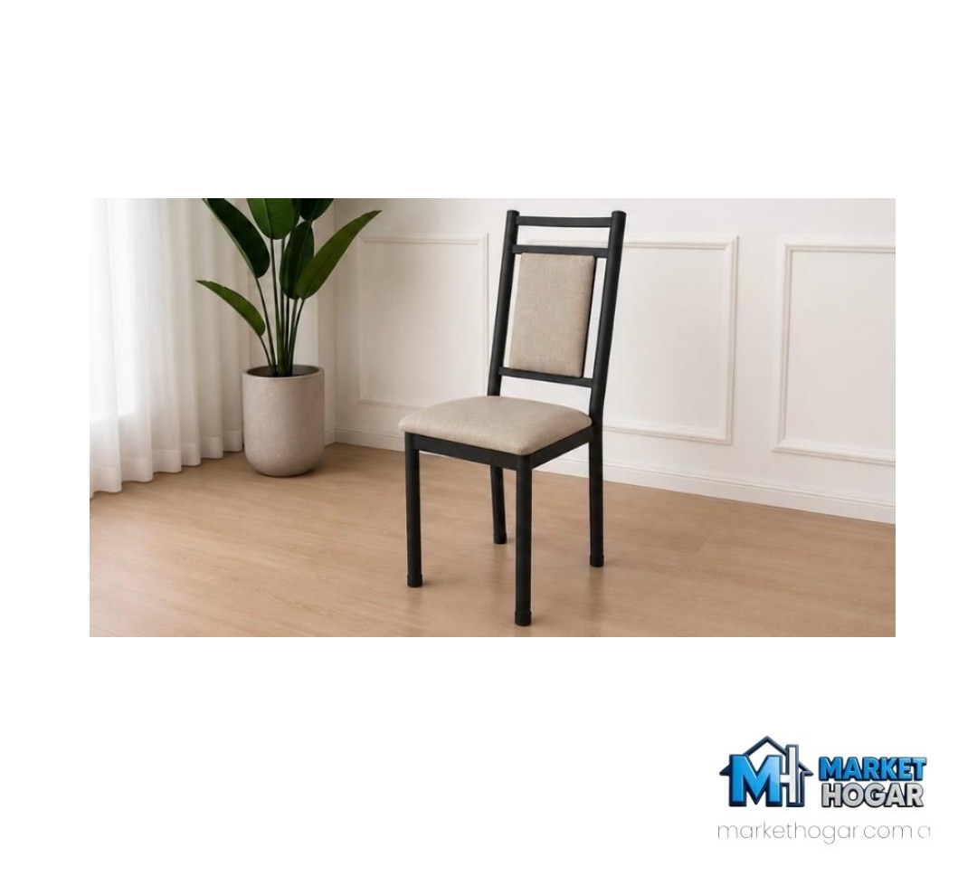 Silla con Caño de Aluminio Tapizada Beige - Image 4