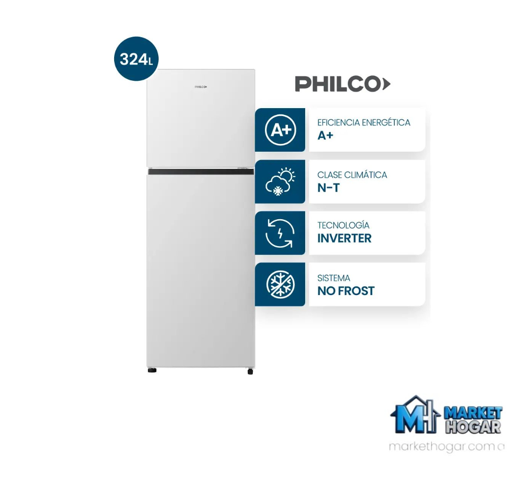 Heladera Philco 324 Lts Top Mount No Frost Inverter Blanca*