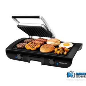 Parrila Grill 2 en 1 con Tapa Prensa y Plancheta Bifera 1500W NovoHome