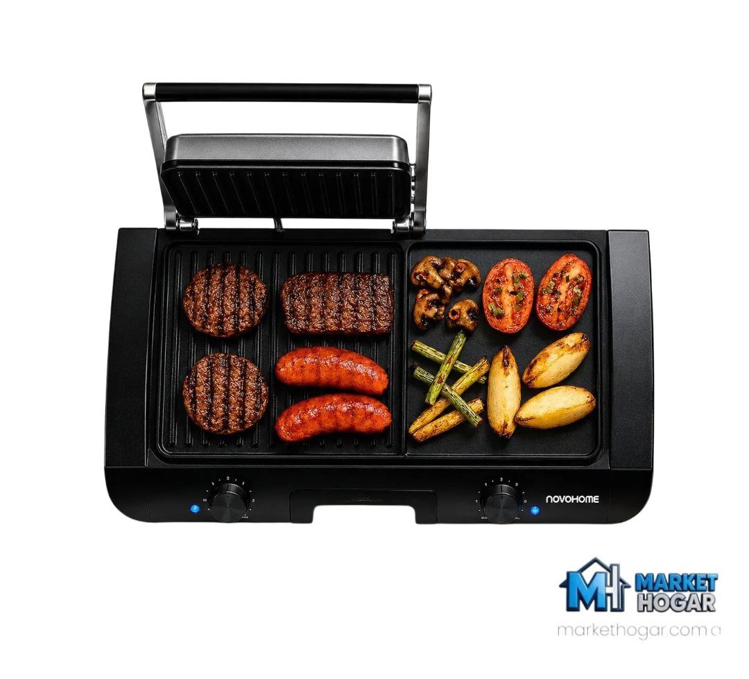 Parrila Grill 2 en 1 con Tapa Prensa y Plancheta Bifera 1500W NovoHome - Image 2