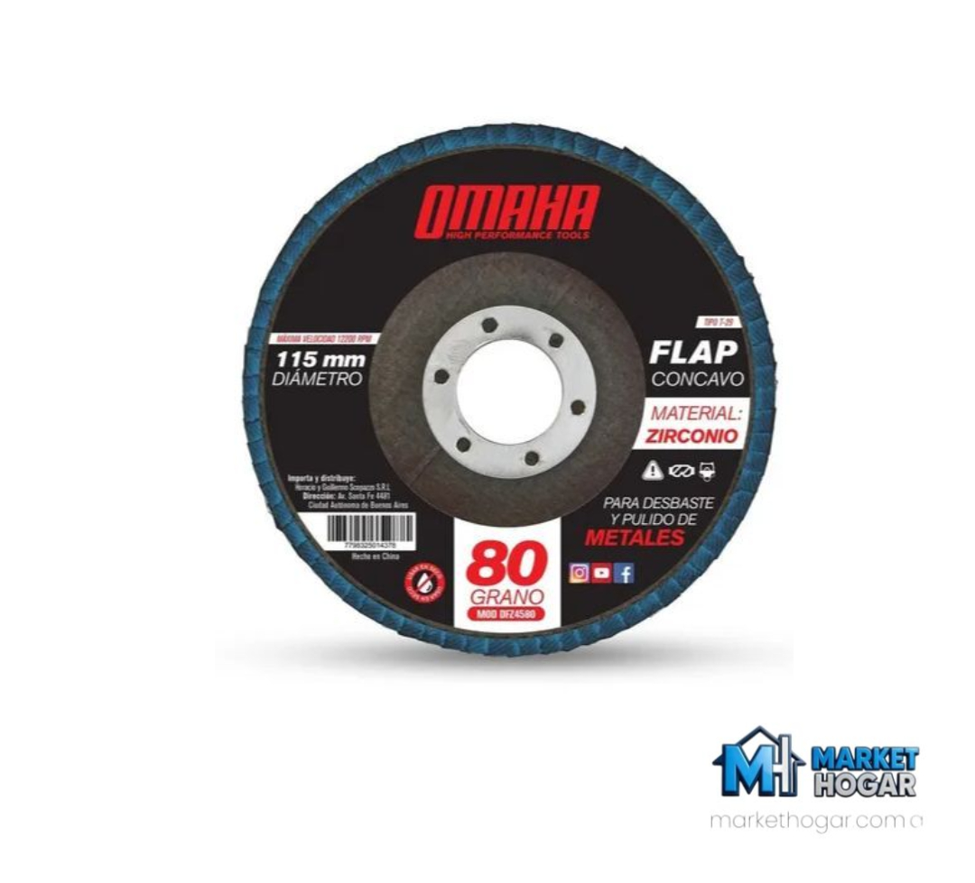 Disco Flap Zirconio Concavo Azul 115MM Grano 100 Omaha**