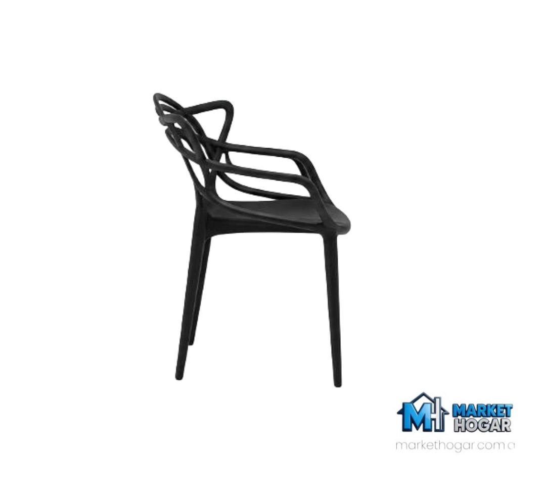 Silla con Apoya Brazos de Plástico Virgen Resistencia Premium Negra - Image 3