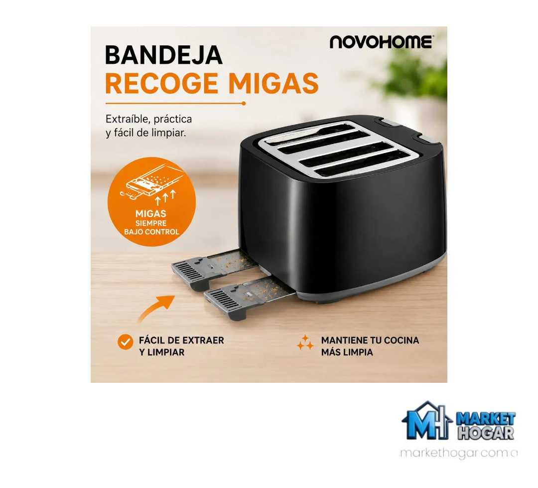 Tostadora 4 Bahías + 1500W Negra NovoHome - Image 2