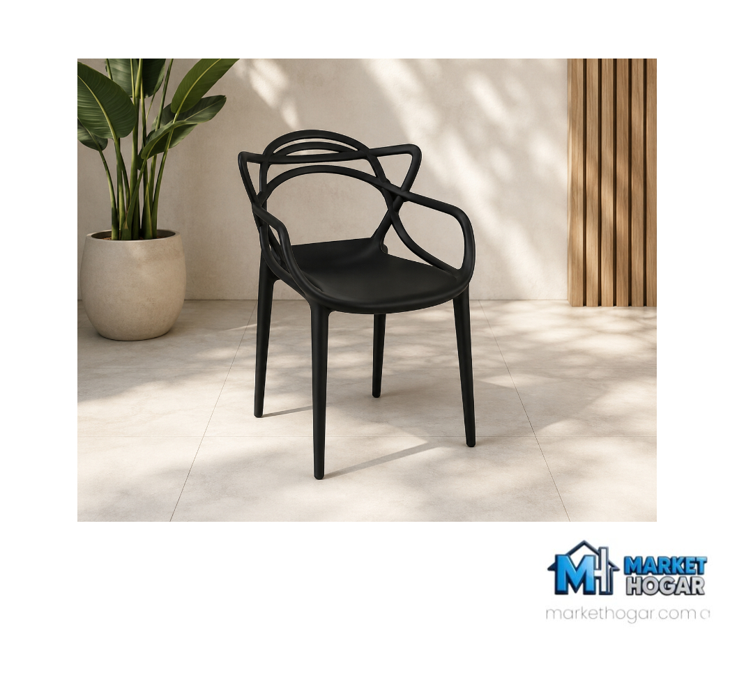 Silla con Apoya Brazos de Plástico Virgen Resistencia Premium Negra - Image 2
