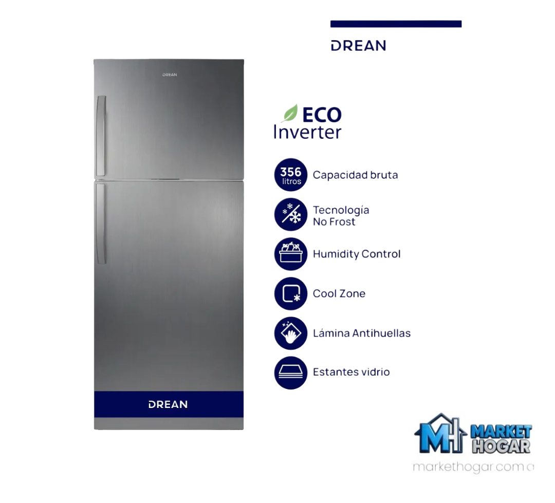 Heladera Drean 356 Lts Inoxidable de Acero No Frost Inverter - Image 2