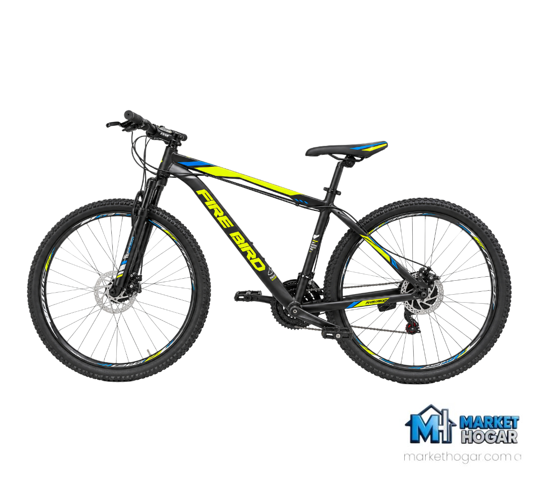 Bicicleta Rodado 29 + 21 Velocidades Negra con Amarillo + Detalles en Azul y Gris