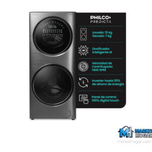 Torre de Lavado Philco 15 Kg + 7 Kg Carga Frontal Inverter con IA Dark Gray Predicta